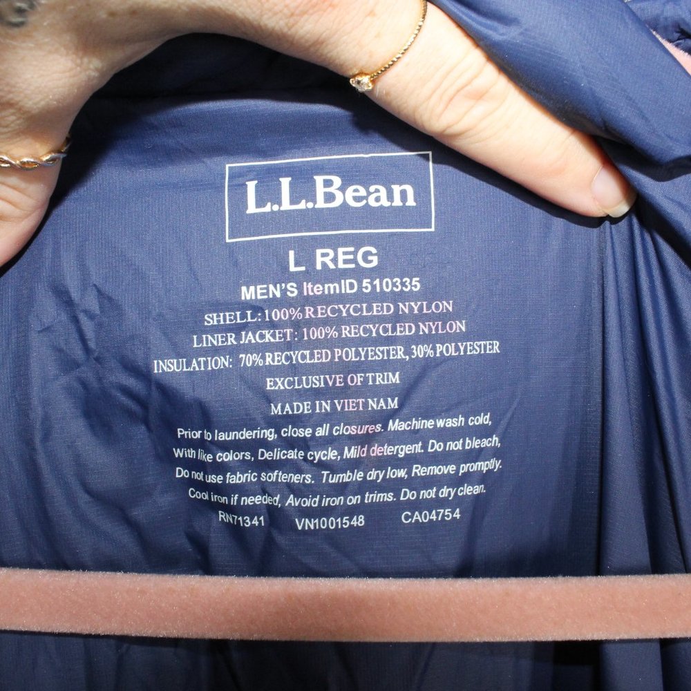 LL Bean Blue Nylon Full Zip Lined Insulated Hooded Jacket Size L - Picture 8 of 12